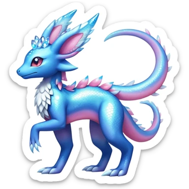 Colorful Shiny Exotic Amaura-Salandit-Aurorus-Sylveon-Fakémon-hybrid-creature (full body)  sticker