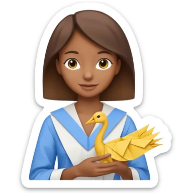 happy-african-young-girl-with-brown-hair-in-a-white-kanga-shirt-holds-an-origami-yellow-and-blue-crane sticker