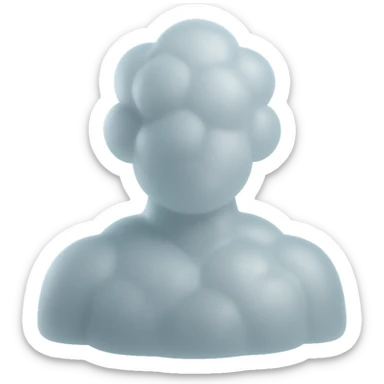 front view of a person composed entirely of white fluffy convex clouds, shoulders up, matte glass style, no background, no extra details sticker