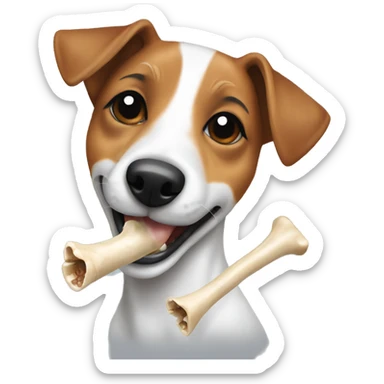 Jack Russell holding a bone in his teeth sticker