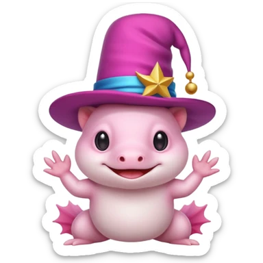 white axolotl with magician hat sticker