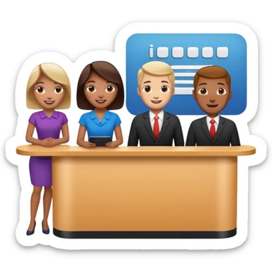 some people standing at near hotel reception sticker