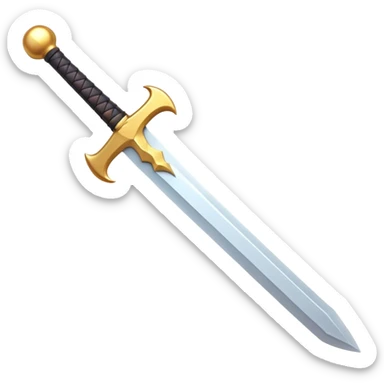 Clash of Clans aesthetic: Cinematic Playful Pixel 3D Sword Emoji, rendered in a 3D vector-style similar to standard emojis with minimal shading and bold, simplified shapes. A compact, distinct form with signature details, softly glowing with a pixelated adventure charm. Simplified yet unmistakably iconic, highly detailed and consistent, glowing with a soft radiance and high shine. Stylized with a touch of classic pixel-art charm and a soft glowing outline, capturing the essence of a beloved gaming relic with a friendly, playful manner! sticker
