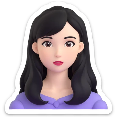 black long hair girl with soft makeup sticker
