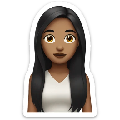 Girl with long black hair, brow skin, black eyes  sticker