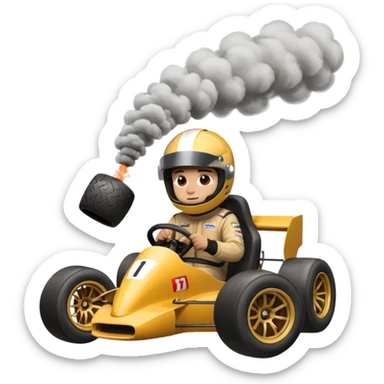 drifting car with tires smoke and a driver with a f1 helmet into the cr sticker