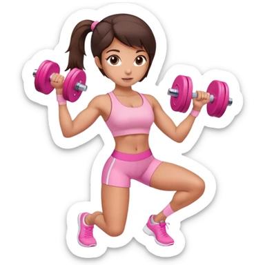Brunette gym girl in light pink with dumbells sticker