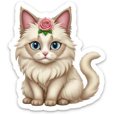 Neva masquerade cat, very fluffy, with pale blue eyes and rose nose sticker