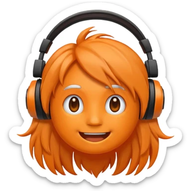 Orange happy face emoji with a couple of hair,headphones,and antennas. sticker