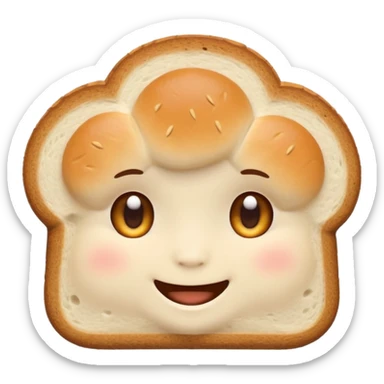 Friendly bread emoji avatar, cute and minimalistic style, warm eyes and gentle smile, flat design, soft shapes, clean modern look, highly recognizable at small sizes, centered composition, transparent or solid background, app icon quality. sticker