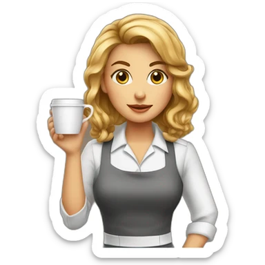 Smocking Female barista wear uniform and stand near coffee shop with cup of coffee sticker