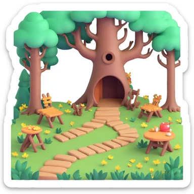 enchanted forest scene with glowing plants and whimsical trees sticker