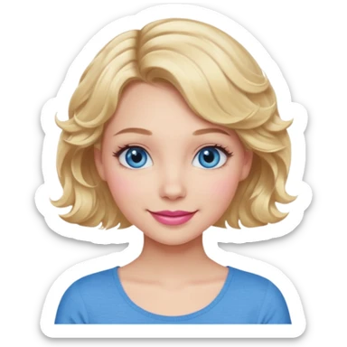 Girl Blonde short wavy hair,  blue eyes, cute blue top, long lashes, pink lips, 👄  sticker