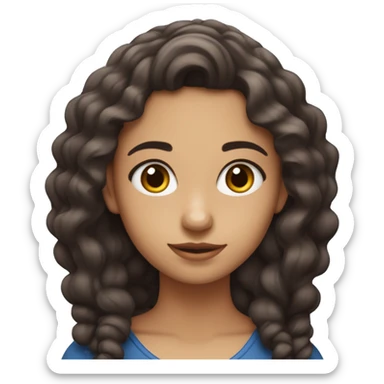Una chica morena con el pelo marrón rizado y ojos azules sticker