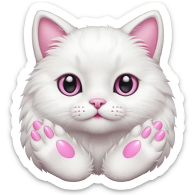 white cat fluffy paw, from the top, pink nails, cute sticker