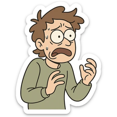 a person with wide eyes and tense posture, anxious, cartoon style sticker