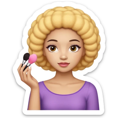Light skin female holding makeup fluffy sponge in left hand  sticker