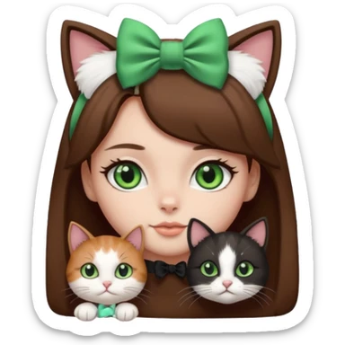 A black and white cat with green eyes she’s a girl she has a bow on her head she’s kinda fluffy  sticker