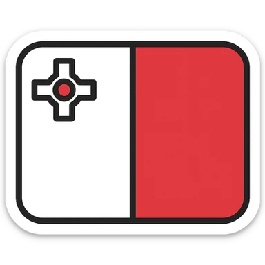 national flag of Malta, simple rectangular flag with white on the hoist side and red on the fly side, small George Cross outlined in gray in the upper hoist corner, flat icon style sticker
