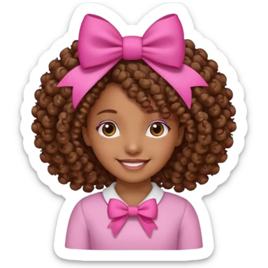 Uma menina morena cacheada com laço rosa no cabelo sticker
