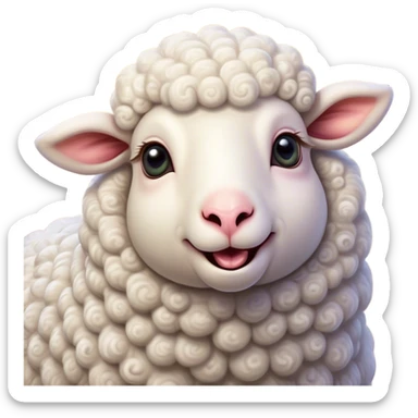 Cinematic Comical Sheep Portrait Emoji, Head tilted dramatically with an exaggeratedly amused expression, featuring a strikingly fluffy white fleece with a quirky pattern and wide, expressive eyes filled with playful disbelief, Simplified yet hilariously expressive features, highly detailed, glowing with a slightly sassy glow, high shine, dramatic yet playful, stylized with an air of cheeky mischief, bright and endearing, soft glowing outline, capturing the essence of a spirited and over-the-top sheep, so meme-worthy it feels like it could baa its way into internet fame instantly! sticker