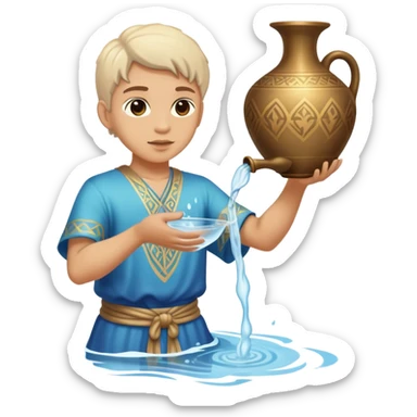 The zodiac symbol Aquarius. A mystical beautiful water bearer, pouring water on the ground from a large, intricate, and arcane vase sticker