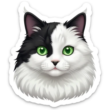 Black and white tuxedo cat fluffy, very cute with green eyes sticker