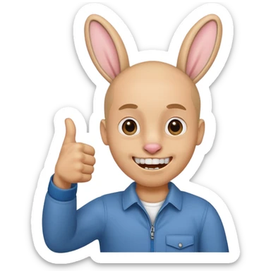 thumb up man with rabbit teeth sticker
