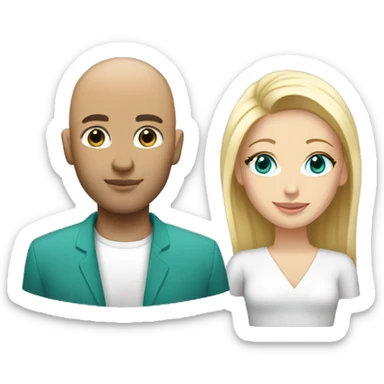 Couple. Male bald. Woman blonde. 35. Teal eyes.  sticker
