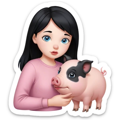  girl with blue eyes and black hair kissing her pet pig sticker