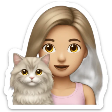 Girl-with-brunette-hair-and-cat-angora-with-beige-hair sticker
