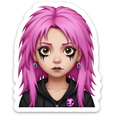 girl,lightsinvampire, pink hair, very longhair , shaggy, dark, spooky,double eyebrow dermal piercing, creepy expression sticker