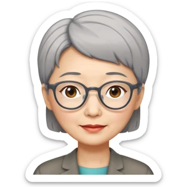 Chinese lady in her 50s with short grey hair and glasses sticker