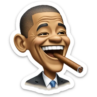 an emoji of Barrack obama laughing with a cigar in hand sticker