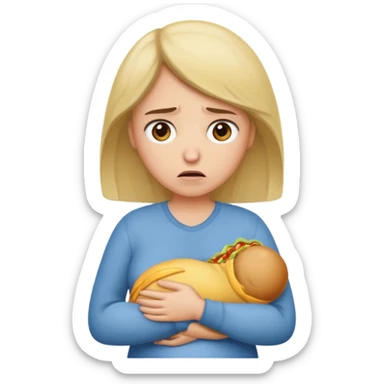 Hungry woman holding stomach because she is hungry sticker