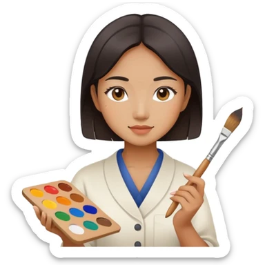 Painter with palette and small paintbrush female asian sticker
