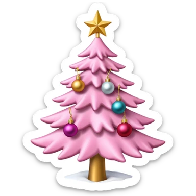Pink Christmas tree with snow on the branches and a gold star on top sticker