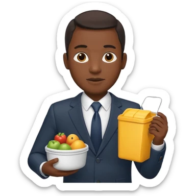 black man with suit holding food container sticker