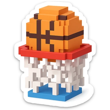 Voxel-style basketball in a net, variation 3 sticker