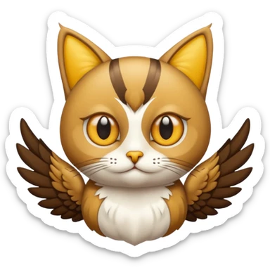 crea un gato con alas de búho con pelaje color cafe y blanco sticker