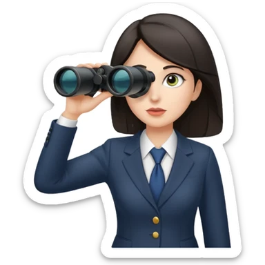 a white woman with dark hair in a business attire looking into binoculars sticker