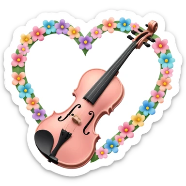 A romantic pastel violin with heart above, and some flower petals scattered around sticker