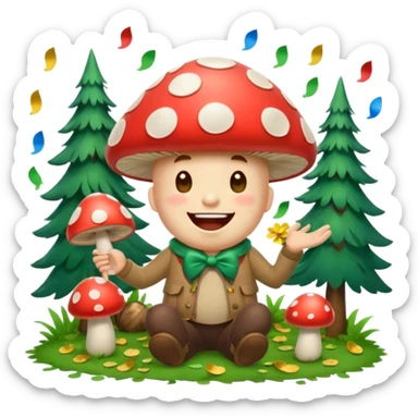 forest character laughing with mushroom confetti sticker