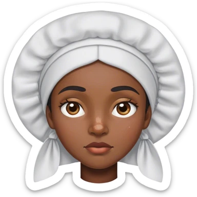 Black girl with a pimple in the middle of her eyebrows with unibrow with bonnet on sticker