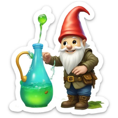 gnome pouring out liquid on the ground from a pitcher sticker