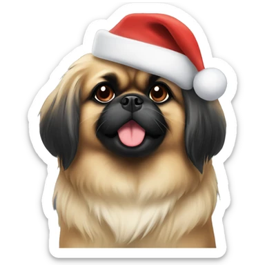 Pekingese black dog wearing a Christmas hat. sticker