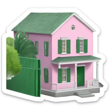 Small pink house green shutters sticker