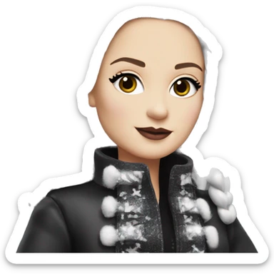 Dazzling Winter Barbie Wednesday Addams.  Wearing coat gloves boots jewelry  sticker