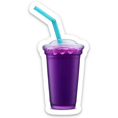 Purple lean juice in a purple cup with ice and a straw and drips going down the cup sticker
