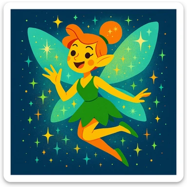 whimsical fairy with sparkling wings, magical aura, playful pose, vibrant enchanting style sticker